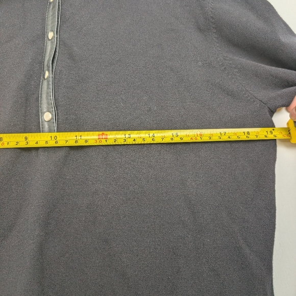 Vintage Leather Trim Alfani Black Long Sleeve Snap Button Polo Shirt Sz L - Picture 10 of 15